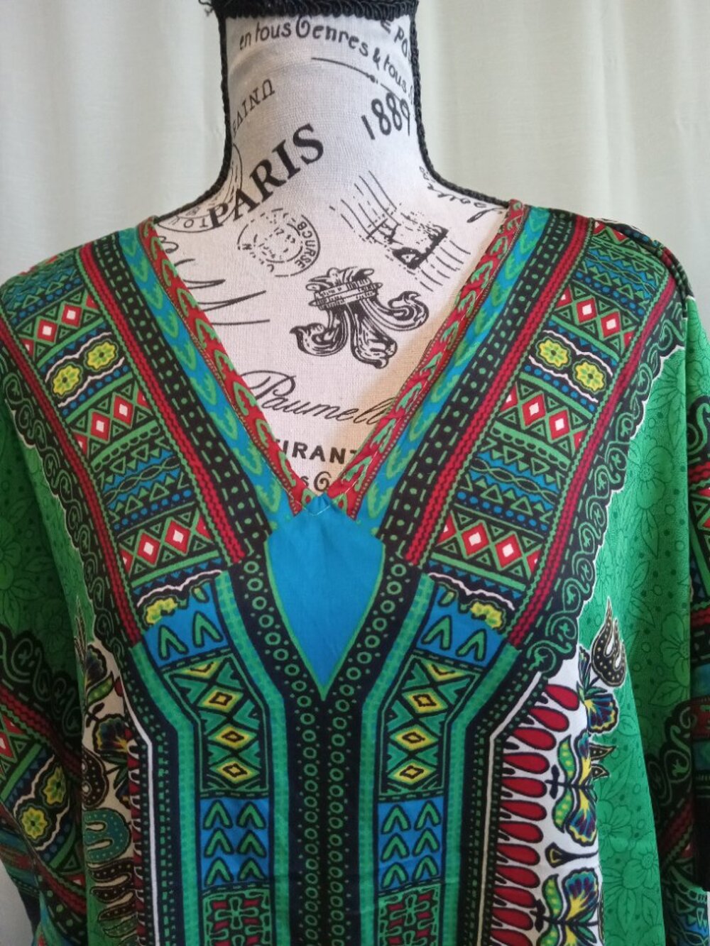 Dashiki Dress Kaftan Poncho Hippie Drawstring Djabella Green One Size - Picture 8 of 16